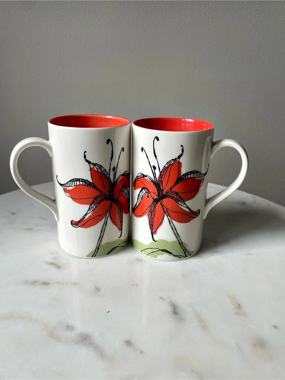 Starbucks Floral Coffee Mugs Set of 2 White & Red